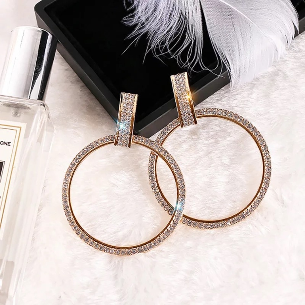 2 pair of hoop drop oversized round earrings - Picture 4 of 5